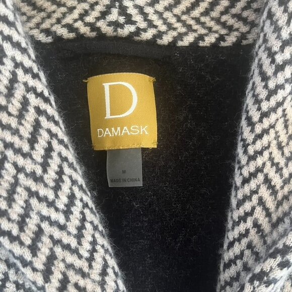 Damask Black & Tan Chevron Sweater Coat Jacket Medium - Picture 8 of 11